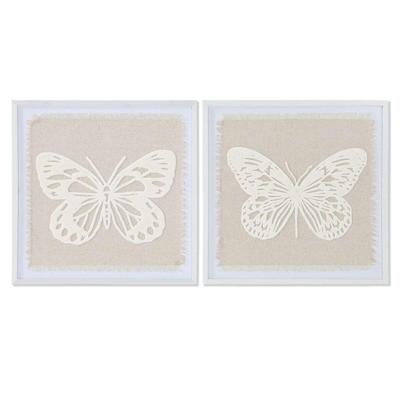 Schilderij Home ESPRIT Wit Beige Vlinder Shabby Chic 40 x 2,2 x 40 cm (2 Stuks)