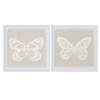 Schilderij Home ESPRIT Wit Beige Vlinder Shabby Chic 40 x 2,2 x 40 cm (2 Stuks) - thumbnail