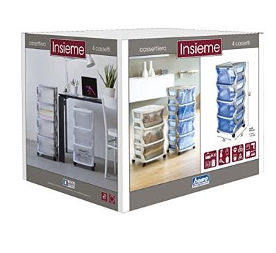 Bama Insieme Ladesysteem met Wieltjes 4 Laden 36x40x80 cm Zilver/Blauw/Transparant