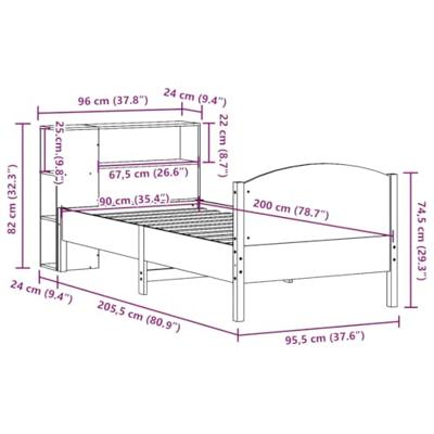 Bed met boekenkast zonder matras grenenhout wit 90x200 cm