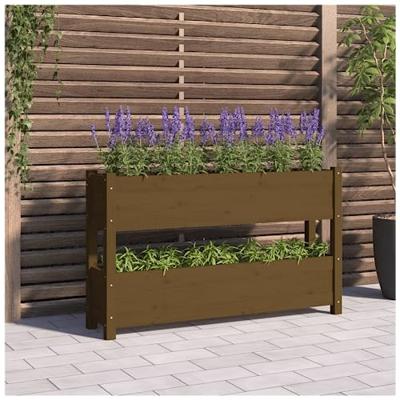 VidaXL Plantenbak 112x25x66 cm massief grenenhout honingbruin VidaXL Plantenbak 112x25x66 cm massief grenenhout honingbruin