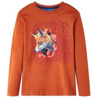 Kindershirt met lange mouwen vossenprint 92 lichtroestkleurig - thumbnail