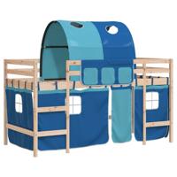 Kinderhoogslaper met tunnel 90x190 cm massief grenenhout blauw - thumbnail