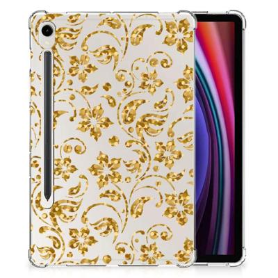Samsung Galaxy Tab S9 | Siliconen hoesje | Gouden Bloemen Samsung Galaxy Tab S9 | Siliconen hoesje | Gouden Bloemen