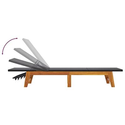 Ligbedden 2 st poly rattan en massief acaciahout zwart en bruin - thumbnail
