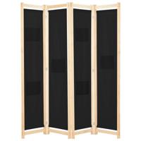 Kamerscherm met 4 panelen 160x170x4 cm stof zwart - thumbnail