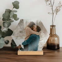 Houten fototegel met houder bedrukken - Hexagon - thumbnail