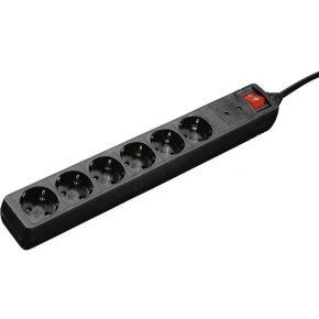 Hama 00137258 Stekkerdoos, 6-voudig, met overspanningsbeveiliging, 3 m, zwart multifunctioneel stopcontact, 230 V