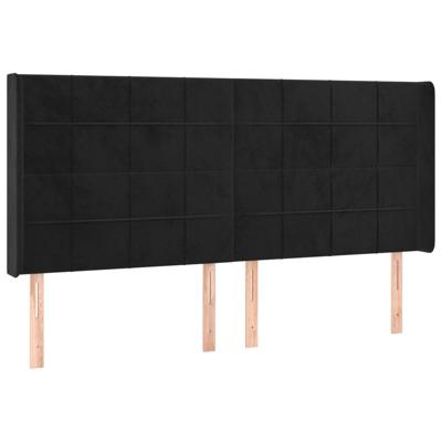 Hoofdbord met randen 163x16x118/128 cm fluweel zwart - thumbnail