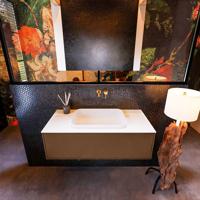 Badkamermeubelset Mondiaz Erin 100 cm met 1 Lade met RIDGE Wastafel Midden Talc Zonder Kraangaten Greeploos Mat Rust - thumbnail