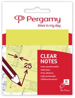 Pergamy transparante notes, ft 76 x 76 mm, 50 vel, geel Pergamy transparante notes, ft 76 x 76 mm, 50 vel, geel