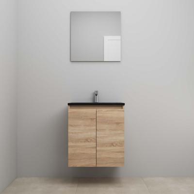 On-Line Badkamermeubelset - 60 cm - Voorgemonteerd - Greeploze Ladestructuur - Acryl Wastafel - 1 Kraangat - Spiegel - Eiken