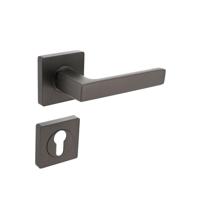 Deurkruk Hera op vierkante rozet met nokken 55x55x10mm en profielcilinderplaatjes antraciet-grijs - thumbnail