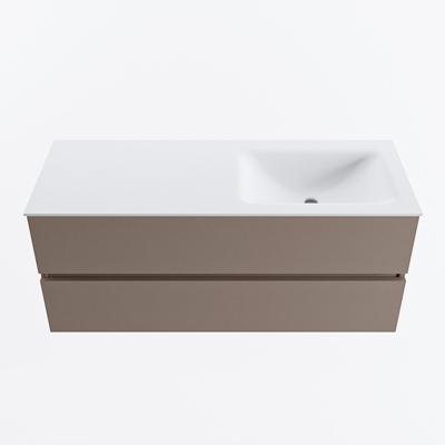 MONDIAZ VICA 120cm badmeubel onderkast Smoke 2 lades. Wastafel CLOUD rechts 1 kraangat, kleur Talc.