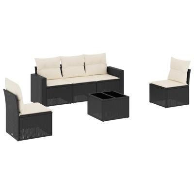 6-delige Loungeset met kussens poly rattan zwart - thumbnail