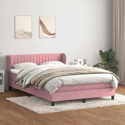 Boxspring met matras fluweel roze 160x220 cm