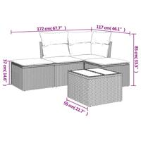 5-delige Loungeset met kussens poly rattan zwart - thumbnail