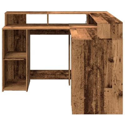 Bureau met LED-verlichting 130x130x91 cm bewerkt hout oud hout - thumbnail
