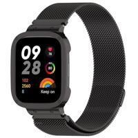 By Qubix - Milanese bandje met case - Zwart - Xiaomi Redmi Watch 3 - thumbnail