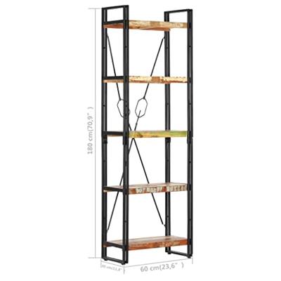 Boekenkast met 5 schappen 60x30x180 cm massief gerecycled hout - thumbnail