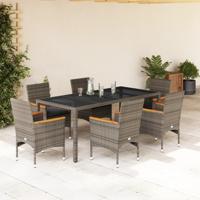 7-delige Tuinset met kussens poly rattan en glas grijs - thumbnail