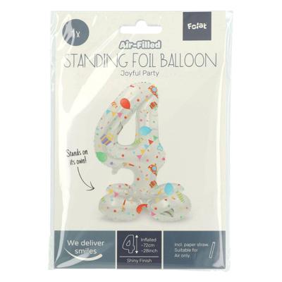 Folat BV Staande folieballon joyful party cijfer 4 -72cm Folat BV Staande folieballon joyful party cijfer 4 -72cm