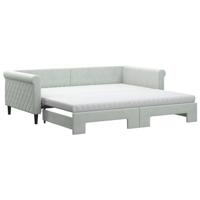 Slaapbank onderschuifbed matrassen 100x200cm fluweel lichtgrijs - thumbnail