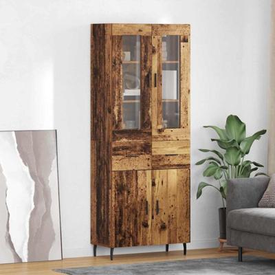 Hoge kast met lade 2 pcs Oud Hout Geengineerd Hout en Glas