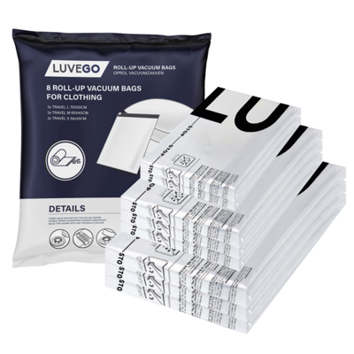 Luvego Vacuumzakken voor op Reis - Vacuumzakken voor Kleding - Roll-Up - 8 Vacuüm Handrolzakken