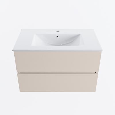 MONDIAZ VICA 80cm badmeubel onderkast Linen 2 lades. Wastafel DENIA midden 1 kraangat, kleur Glanzend Wit.