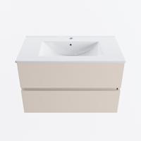 MONDIAZ VICA 80cm badmeubel onderkast Linen 2 lades. Wastafel DENIA midden 1 kraangat, kleur Glanzend Wit. - thumbnail