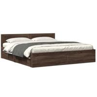 Bedframe met hoofdeinde bewerkt hout bruineikenkleur 200x200 cm - thumbnail