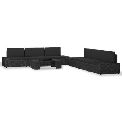 7-delige Loungeset poly rattan zwart