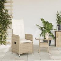 Tuinstoel verstelbaar met kussens poly rattan beige - thumbnail
