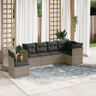 6-delige Loungeset met kussens poly rattan grijs 6-delige Loungeset met kussens poly rattan grijs