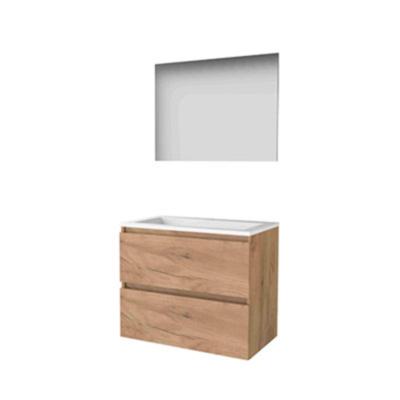 Basic-Line Basic 46 Badkamermeubelset - 80 x 46 cm - Greeploos - 2 Lades - Acryl Wastafel - 1 Kraangat - Spiegel - Whisky Oak