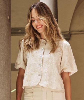 Esqualo Top 3D Shell Print | Sand