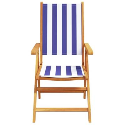 Tuinstoelen 2 st massief acaciahout en stof blauw en wit - thumbnail