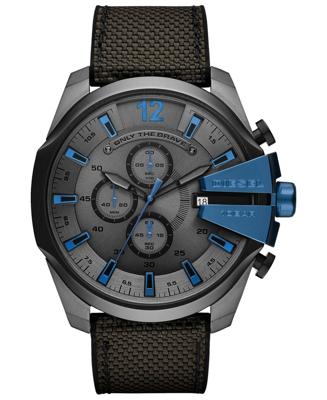 Diesel DZ4500 chronograaf Mega Chief Herenhorlogemet grijze nylon band, 51 mm