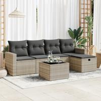 6-delige Loungeset met kussens poly rattan lichtgrijs - thumbnail