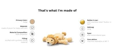 Knuffel leeuw Floppy Liam STEIFF 20 cm goudbeige