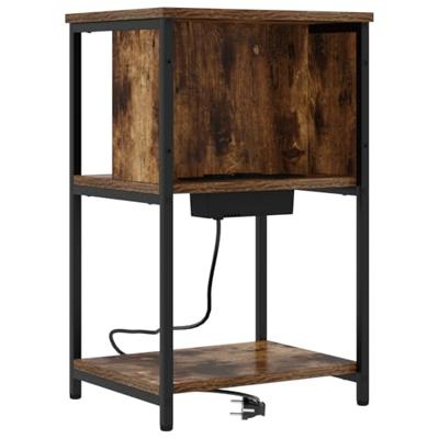 Nachtkastje Gerookt eiken 38 x 31 x 61 cm Bewerkt hout Nachtkastje Gerookt eiken 38 x 31 x 61 cm Bewerkt hout