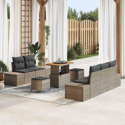Tuinbankenset met kussen 8 pcs Grijs poly rattan