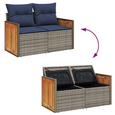 6-delige Loungeset met kussens poly rattan acacia grijs