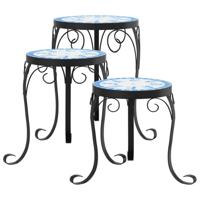 VidaXL Plantenstandaards 3 st keramiek blauw en wit - thumbnail