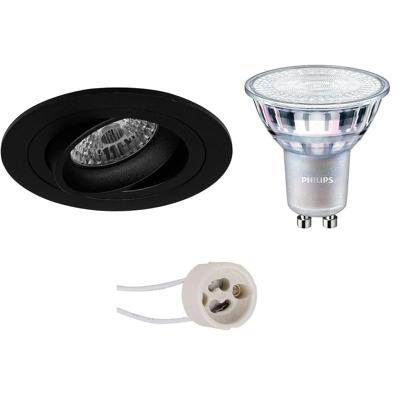 Philips LED Inbouwspot Set GU10 - Mat Zwart - Kantelbaar 92mm - DimTone Warm Wit