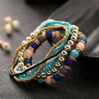 Vrouwen vier seizoenen Boheemse meerlaagse Beaded elastische armband (licht blauw) - thumbnail