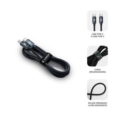 SUBBLIM USB-C naar USB-C kabel, 60 W, 2 m, gevlochten nylon, zwart, PD-snel opladen, overdracht 480 Mbit/s