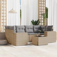 7-delige Loungeset met kussens poly rattan beige - thumbnail