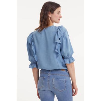 VILA top VIELEANOR met ruches blauw VILA top VIELEANOR met ruches blauw